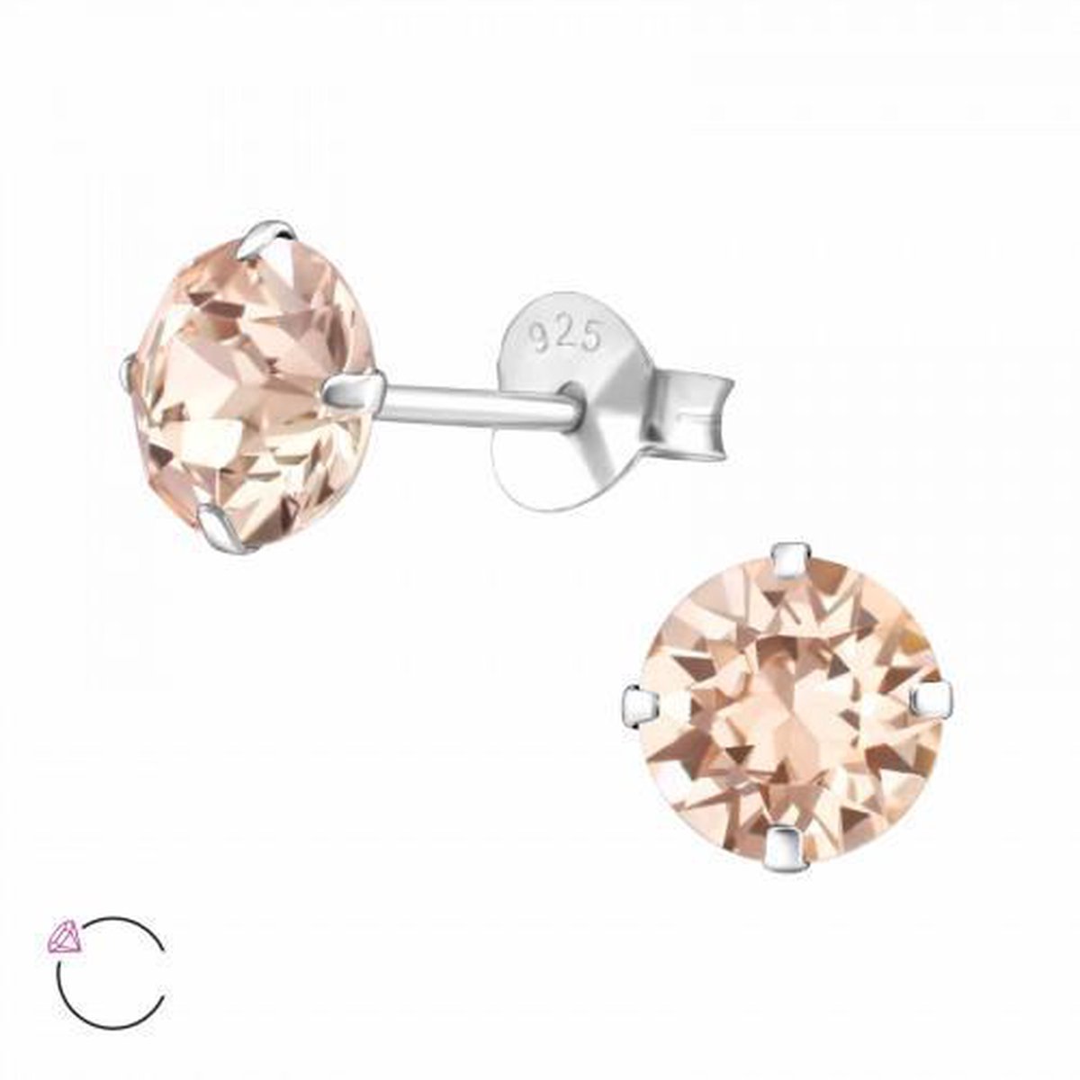 Zilveren oorbellen | Oorstekers | Zilveren oorstekers, ronde Swarovski kristal