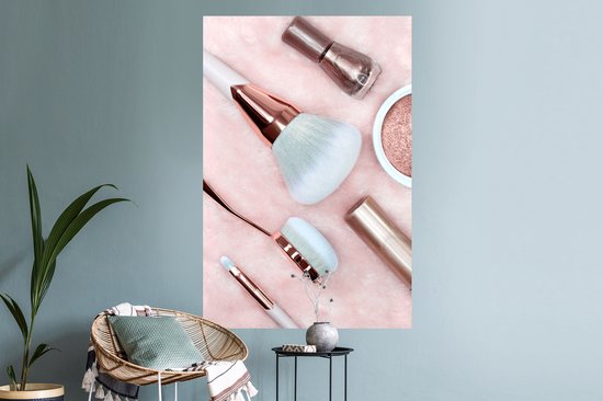 Sticker Muursticker Flat lay Beauty - Pinceaux de Maquillage - 80x120 cm - feuille autocollante - sticker mural repositionnable
