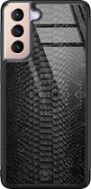 Samsung S21 Plus hoesje glass - Black croco | Samsung Galaxy S21 Plus  case | Hardcase backcover zwart