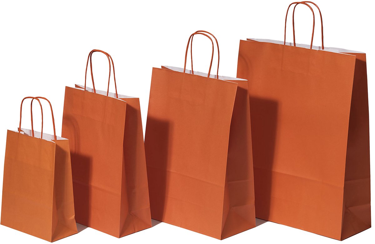 Draagtassen Papier Oranje 18+8x22cm Kraft Papier 90 grams (50 stuks)