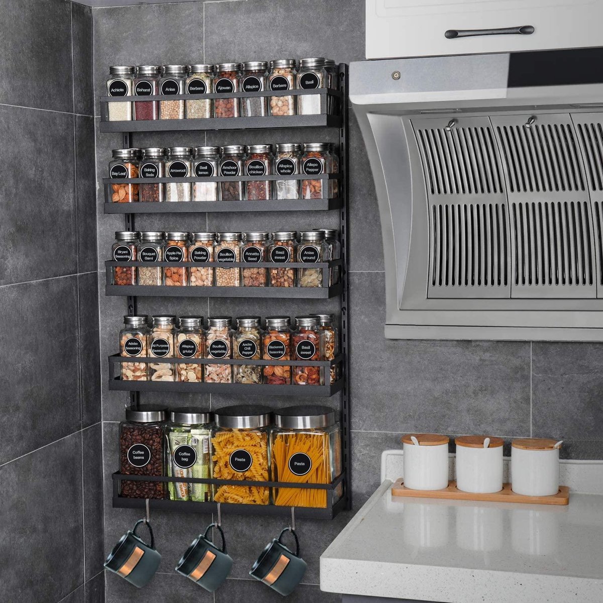 Spice Rack Wandmontage,Kruidenrek met 5 niveaus in hoogte verstelbare
