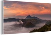 Wanddecoratie Metaal - Aluminium Schilderij Industrieel - Bromo bij zonsondergang - 80x40 cm - Dibond - Foto op aluminium - Industriële muurdecoratie - Voor de woonkamer/slaapkamer