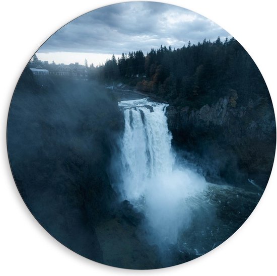 Dibond Wandcirkel - Donkere Waterval - 80x80cm Foto op Aluminium Wandcirkel (met ophangsysteem)