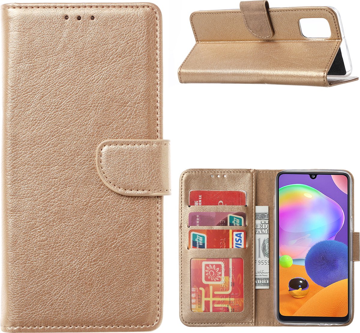 Book Case voor Flip Cover Samsung Galaxy A02s Goud met Standaard