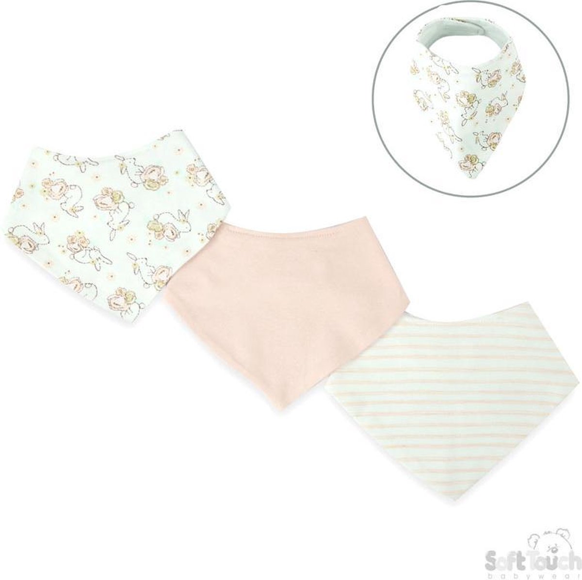 Goedkoopste Soft Touch Bandana-slab Bunny 30 X 38 Cm Katoen Oranje/wit 3 Stuks