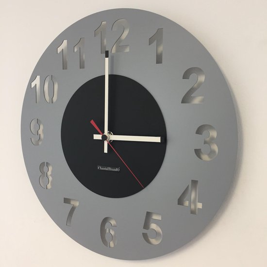 HORLOGE MURALE AMSTERDAM GRIS CERCLE BLACK -- POINTEUR ROUGE -- DESIGN HOLLANDAIS MODERNE