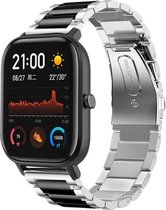 Stalen Smartwatch bandje - Geschikt voor  Xiaomi Amazfit GTS stalen band - zilver/zwart - Horlogeband / Polsband / Armband