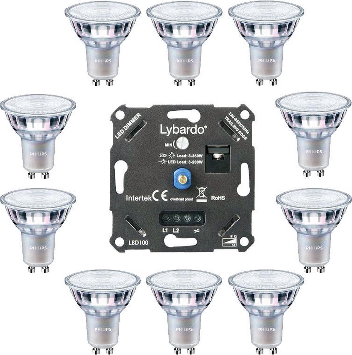 Begrijpen shit Het apparaat Philips GU10 LED lamp - 10-pack - 4W - Dimbaar - Warm wit licht + LED dimmer  0-175W | bol.com