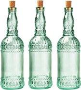 3x stuks glazen fles/karaf met kurk en dop 71 cl - Waterflessen/Karaffen