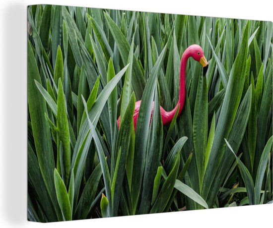 Flamingo entre les feuilles toile 2cm 180x120 cm - Tirage photo sur toile (Décoration murale salon / chambre) XXL / Groot format!