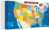 Une illustration de bande dessinée d'une carte des états aux Etats-Unis sur toile 80x40 cm - Tirage photo sur toile (Décoration murale salon / chambre)