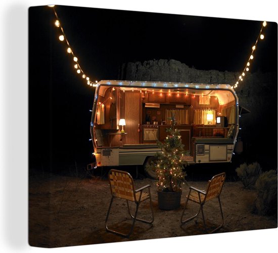 Tableau sur toile Une caravane avec des lumières dans la nuit - 120x90 cm - Décoration murale