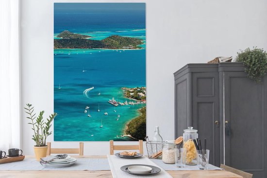 Caribbean Harbor Canvas 120x180 cm - Tirage photo sur toile (Décoration murale salon / chambre) XXL / Grand format!