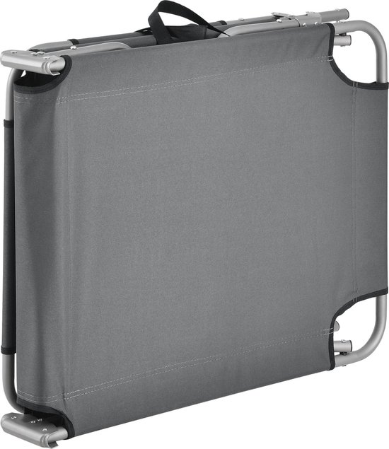 Transat Chaise Longue Inclinable Réglable en 5 Positions Bain de Soleil Design avec Anses de Transport Capacité de Charge 110 kg Acier Polyester Argenté Mat Gris Foncé [casa.pro]