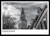 Poster Martinitoren Groningen - A4 - 21 x 30 cm - Inclusief lijst (Zwart Aluminium)