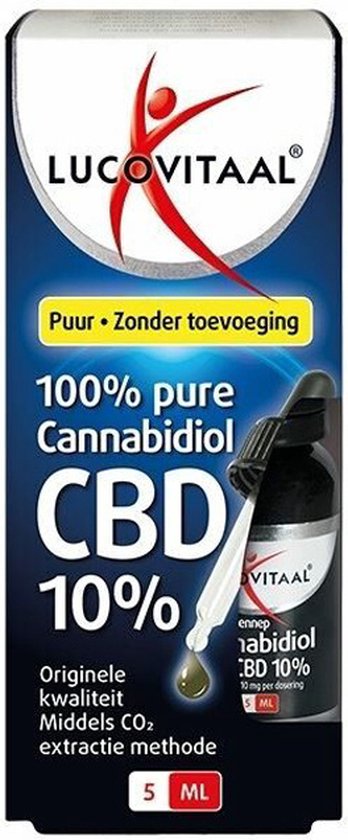 Flesje met druppelaar voor Lucovitaal CBD olie 10%, 5 ml. Puur, zonder toevoeging. Met CO2 extractiemethode.
