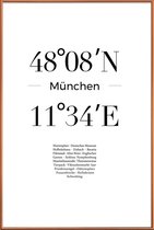 JUNIQE - Poster met kunststof lijst Coördinaten München -20x30 /Wit &