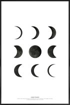 JUNIQE - Poster in kunststof lijst Lunar phases -20x30 /Wit & Zwart