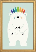 JUNIQE - Poster met houten lijst Be Brave Polar -20x30 /Blauw & Wit
