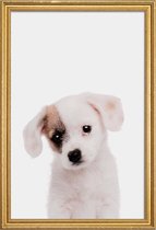JUNIQE - Poster met houten lijst Puppy -20x30 /Bruin & Wit