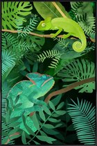 JUNIQE - Poster met kunststof lijst Chameleons -13x18 /Groen