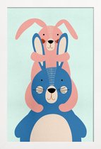 JUNIQE - Poster met houten lijst Bunny Rabbits -13x18 /Kleurrijk