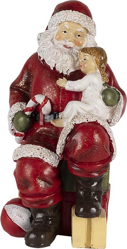 Clayre & Eef Figurine Père Noël 9x9x18 cm Rouge Polyrésine Décoration de Noël