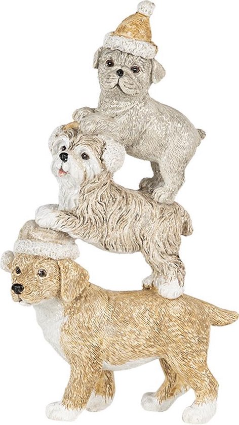 Clayre & Eef Beeld Hond 10x4x18 cm Grijs Beige Polyresin Kerstdecoratie