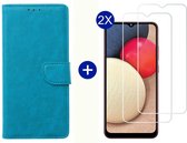 BixB Samsung A02s hoesje - Met 2x screenprotector / tempered glass - Book Case Wallet - Turquoise
