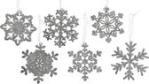 24x Kersthangers/kerstornamenten zilveren sneeuwvlokken 10 cm - Kerstboomversiering - Kerstversiering hangers