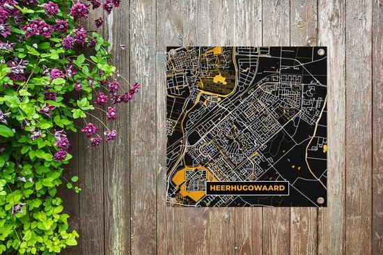 Tissu de jardin Plan de la ville - Heerhugowaard - Or - Zwart - 100x100 cm - Carte