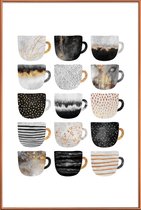 JUNIQE - Poster met kunststof lijst Mooie koffiekopjes -40x60 /Grijs &