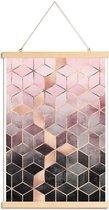 JUNIQE - Posterhanger Pink Grey Gradient Cubes -20x30 /Grijs & Roze