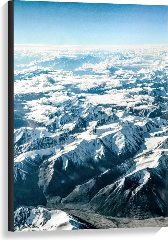 Canvas  - Berglandschap met Sneeuw - 60x90cm Foto op Canvas Schilderij (Wanddecoratie op Canvas)