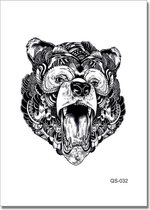 Hand tattoo roaring bear - plaktattoo - tijdelijke tattoo - 11 cm x 8 cm (L x B)