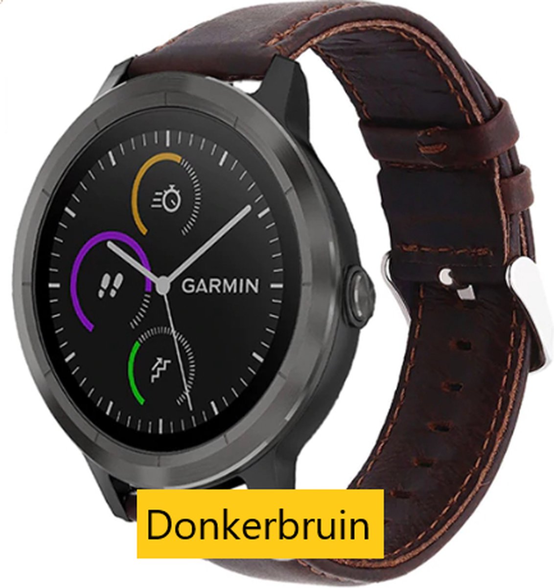 Geschikt voor Garmin Vivoactive 3 bandje leer - donkerbruin - 42mm