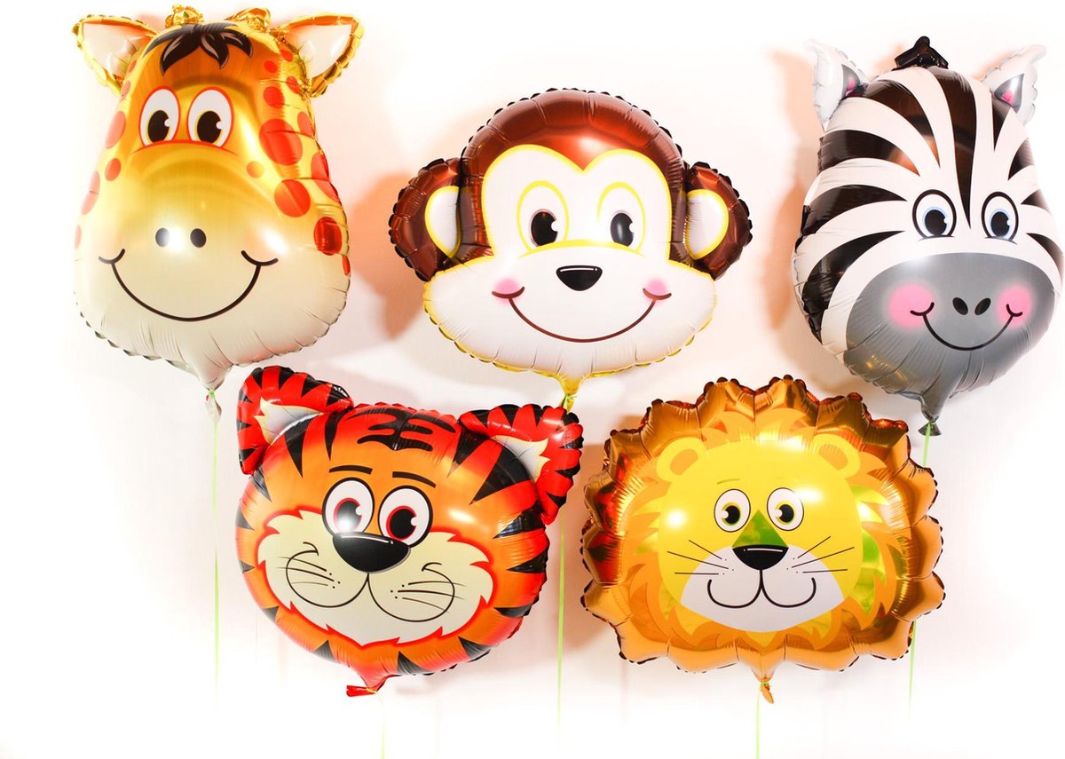 Jungle Decoratie Ballonnen -  Verjaardag Versiering - Babydouche Set 5 XXL Dieren - safari ballon - Dieren ballon - Gekleurde Ballonnen - Babydouche