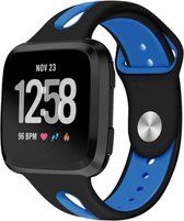 Siliconen Smartwatch bandje - Geschikt voor  Fitbit Versa / Versa 2 duo sport band - zwart/blauw - Maat: L - Horlogeband / Polsband / Armband