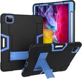 Voor iPad Pro 12.9 (2018) / (2020) Contrasterende kleur siliconen + pc-beschermhoes met houder (zwart + blauw)