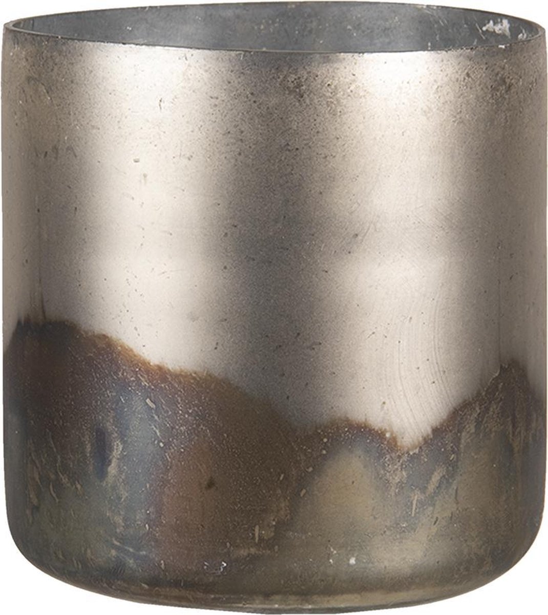 Clayre & Eef Theelichthouder Ø 10x11 cm Goudkleurig Grijs Glas