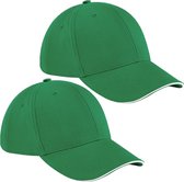 2x stuks 6-panel baseballcap groen/wit voor volwassenen