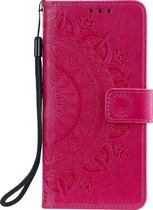 Xiaomi Redmi Note 9T Hoesje - Mobigear - Mandala Serie - Kunstlederen Bookcase - Magenta - Hoesje Geschikt Voor Xiaomi Redmi Note 9T