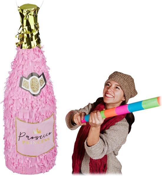 pinata champagnefles - 18de verjaardag - zelf vullen - roze