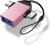 10 STKS LI-09 USB 3.0 Female naar USB-C / Type-C + Micro USB Male Multifunctionele OTG Adapter met Lanyard (Rose Gold)