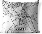 Sierkussen Buiten - Stadskaart - Delft - Grijs - Wit - 60x60 cm - Weerbestendig - Plattegrond