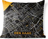 Sierkussen Buiten - Plattegrond - Den Haag - Goud - Zwart - 60x60 cm - Weerbestendig - Stadskaart