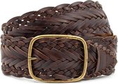 Dames gevlochten riem bruin 6 cm breed - Bruin - Vlecht riem - Echt Leer - Taille: 100cm - Totale lengte riem: 115cm