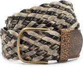 Brons metallic  gevlochten riem 6 cm breed - Bruin / beige - Vlecht riem - Echt Leer / Textiel - Taille: 90cm - Totale lengte riem: 105cm