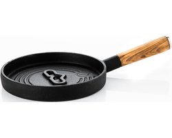 Forged Churrasco serveerpannetje Gietijzer - 18cm âŒ€ - Olijfhout handgreep
