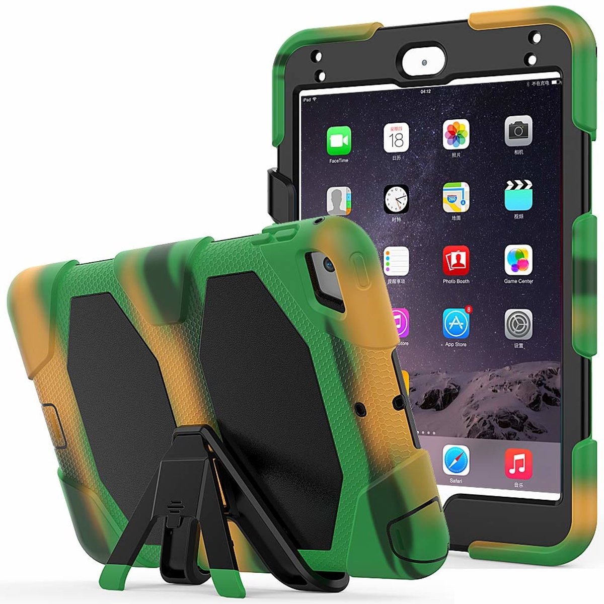 Ntech Hoes geschikt voor Apple iPad mini 4 Extreme Armor Case Camouflage - Groen